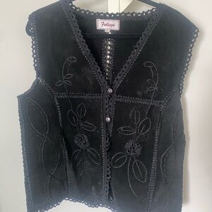 Vintage Embroidered Leather Vest